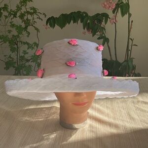 Elegant White and Hot Pink Floral Hat